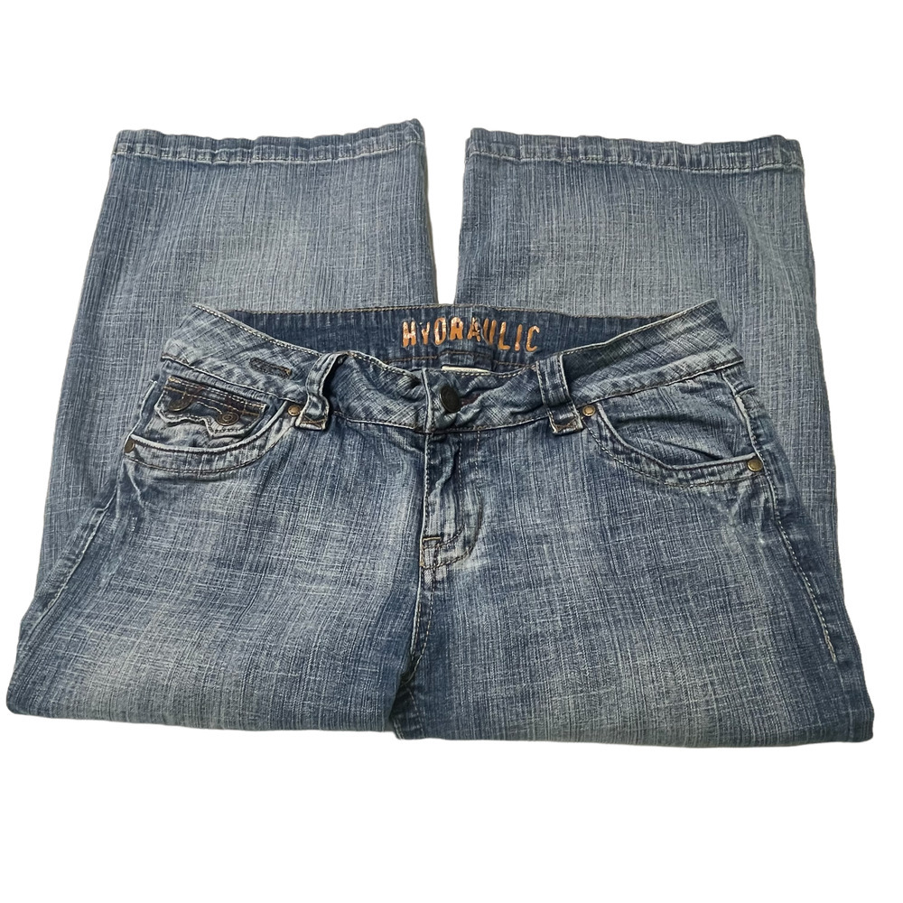 Hydraulic Capri Jeans Sz 9/10 Juniors Wide‎ Leg Medium Wash Flap Pockets